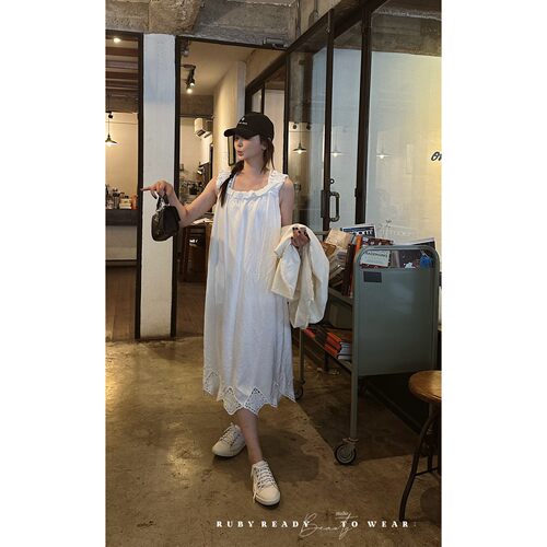 Rubystudios/2024白栀茉莉 手钩花镂空编制纹理连衣裙