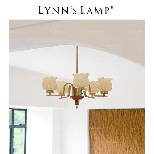 Lynn's立意 中古风奶油客厅吊灯实木卧室书房法式mcm餐厅复古灯具