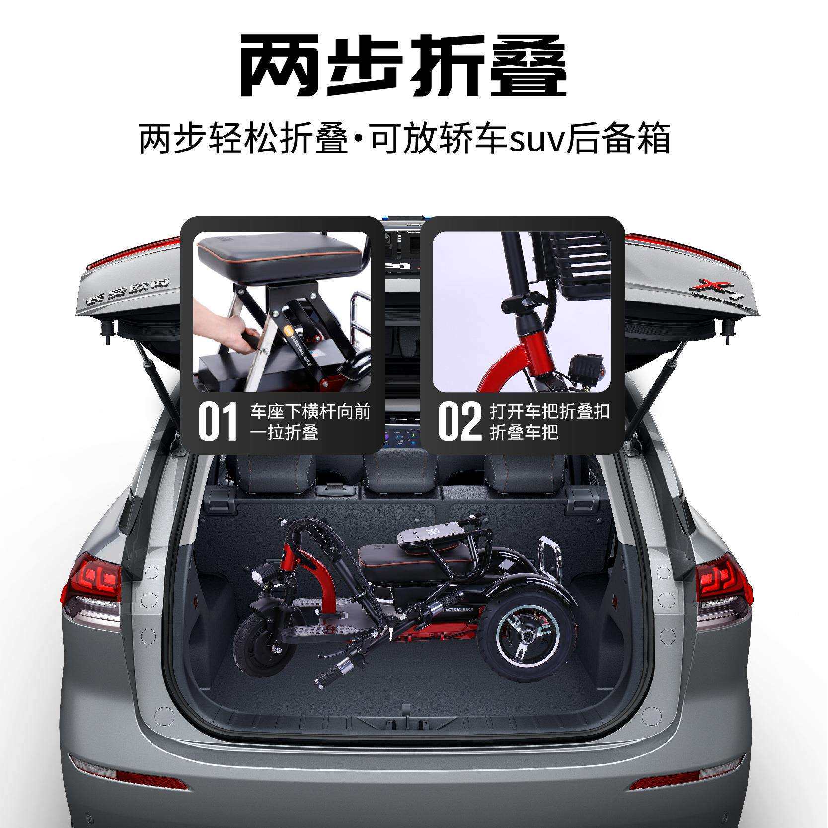 VIKE厂家跨境折叠电动三轮车老年代步休闲残疾人车成人迷你椅子