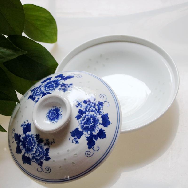 秋冬餐具陶瓷套装中式青花玲珑圆形和合器釉下彩带盖碗四菜一汤碗