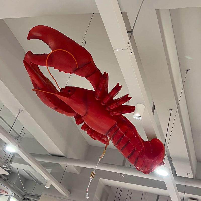 玻璃钢发光龙虾模型真大螃蟹雕塑海鲜餐厅摆件门头招牌装饰灯箱