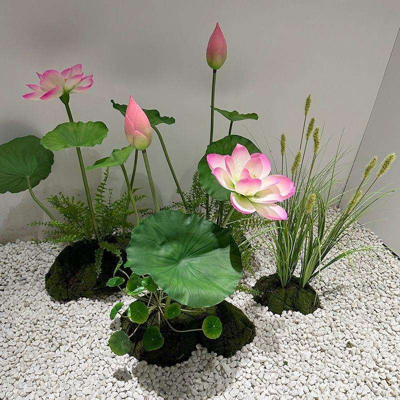 仿真造景PU荷花带杆仿真花荷叶落地酒店餐厅假花装饰莲花道具绢花