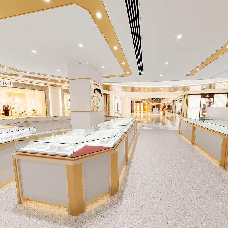 珠宝柜不锈钢玻璃柜台烤漆陈列柜现代新中式商场饰品银饰柜台