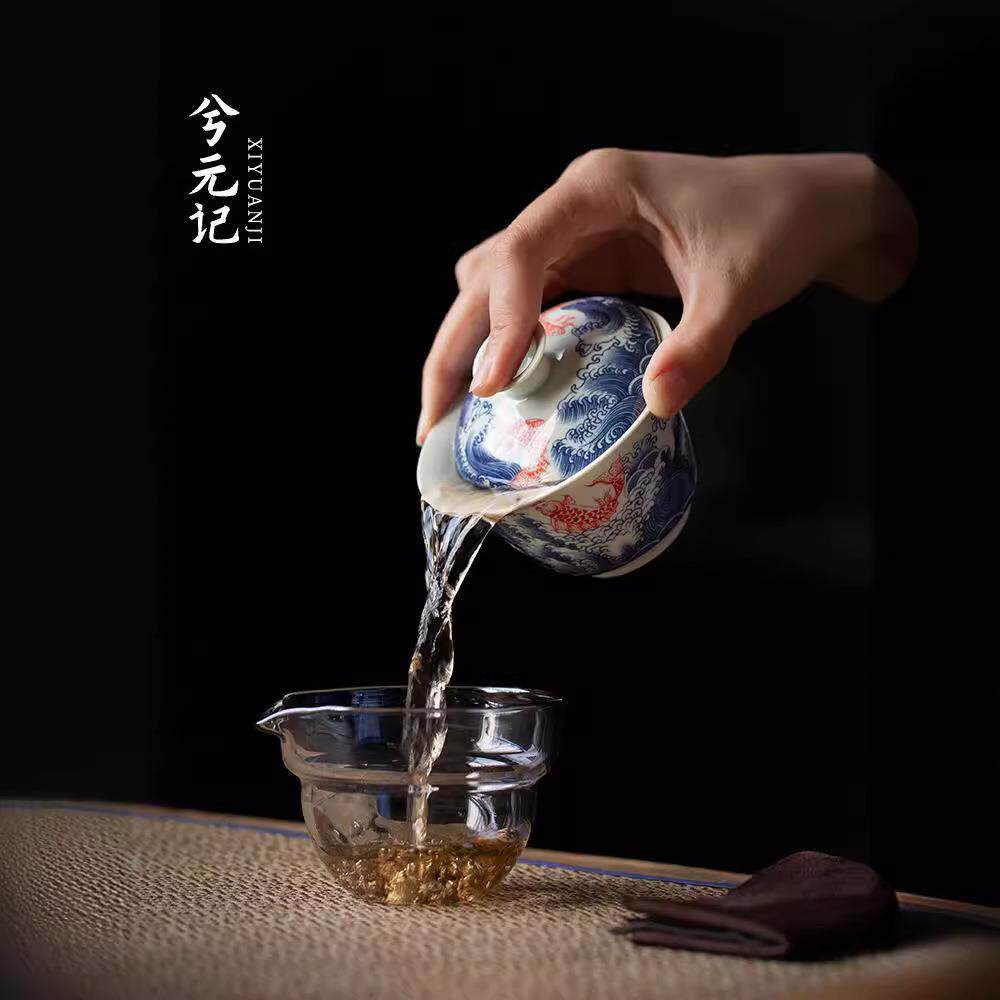 青花瓷快客杯一壶二杯旅行茶具套装便携式茶杯泡茶户外露营
