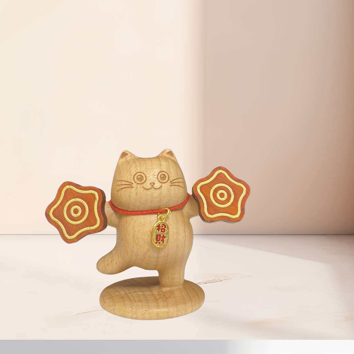 工厂直销榉木手绢猫摆件创意实木雕刻桌面饰品送礼丢手绢猫摆件