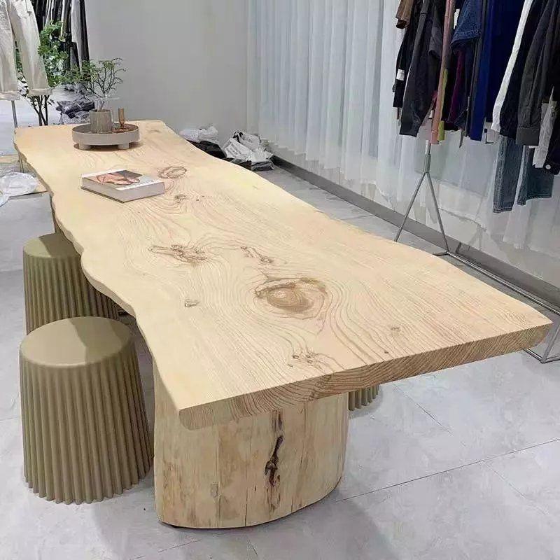北欧实木不规则桌子女装店中岛展示桌摆放桌中岛台展示台面单台面