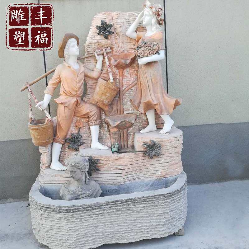 欧式人物石材小天使喷泉 大理石喷泉 别墅装修壁泉石雕小孩喷泉