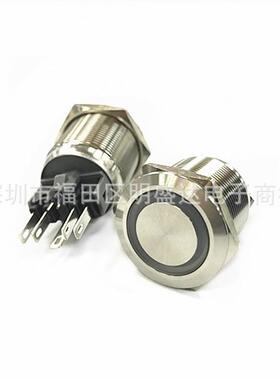 25MM金属不锈钢防水开关双色灯平头常开常闭自锁按钮6脚1NO1NC