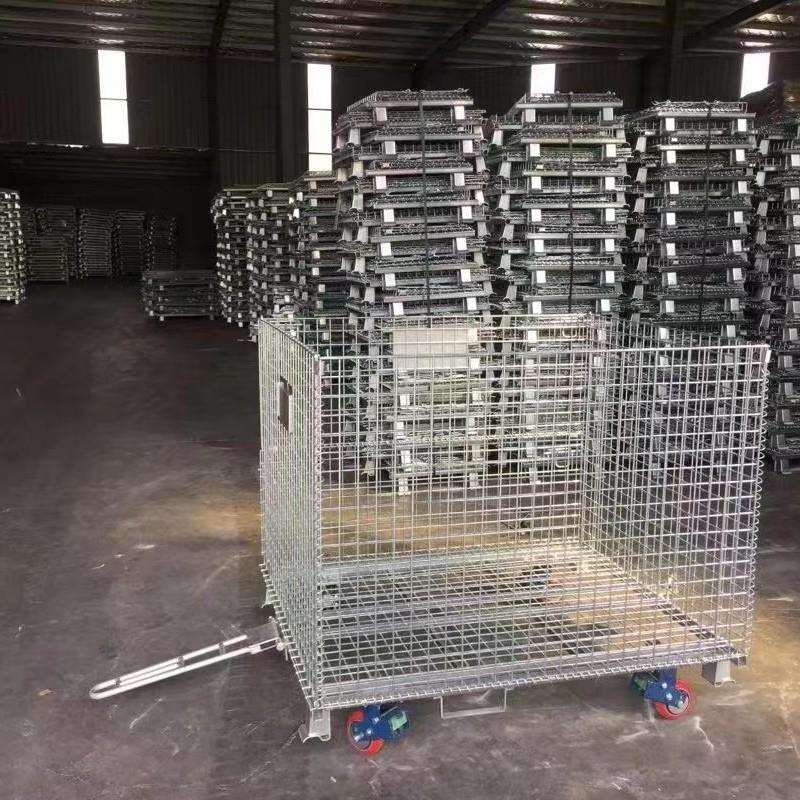 现货物流周转铁筐金属盖网可移动牵引式仓储笼 铁丝笼周转箱
