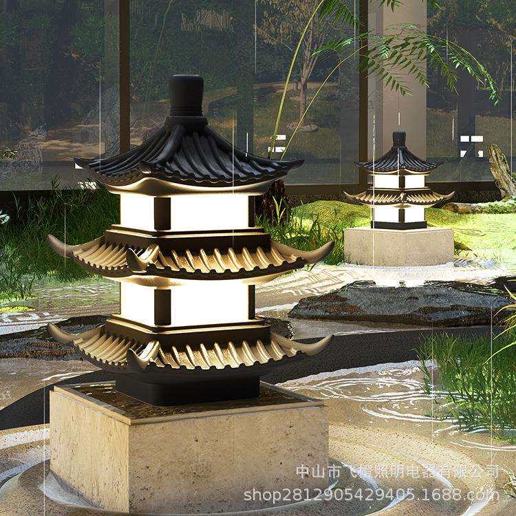 太阳能柱头灯户外防水庭院灯创意宝塔柱子灯新中式院墙大门门柱灯