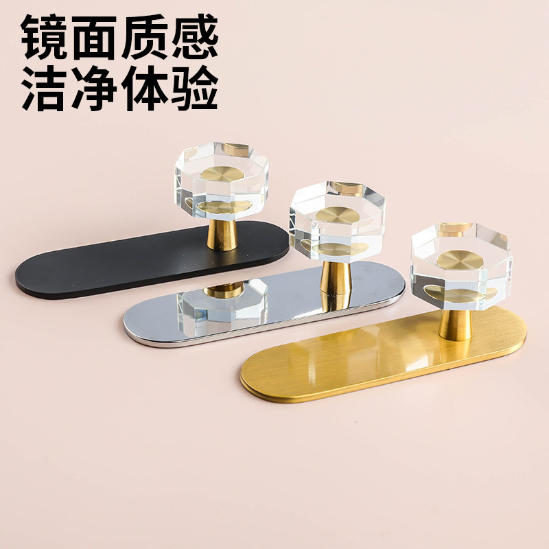 轻奢纯铜免打孔挂钩透明水晶厨房浴室卫生间门后挂衣架子墙壁粘钩