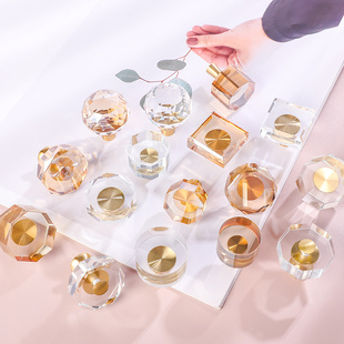 纯黄铜水晶玻璃透明把手柜门抽屉衣柜现代简约橱柜轻奢单孔小拉手