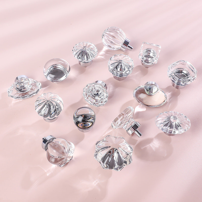 水晶鸽子蛋拉手银色底座香槟透明衣柜门抽屉简约意大利轻奢北欧风