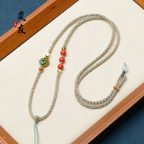 双色编织四股挂绳玛瑙翡翠项链绳