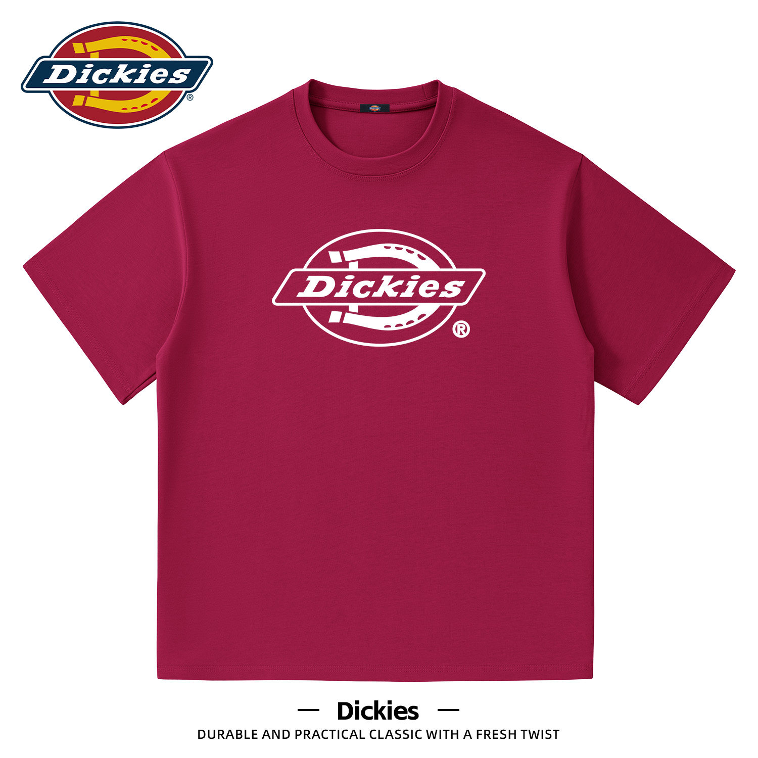 Dickies酒红色纯棉短袖T恤男生2026新款夏季潮流半袖宽松大码体恤