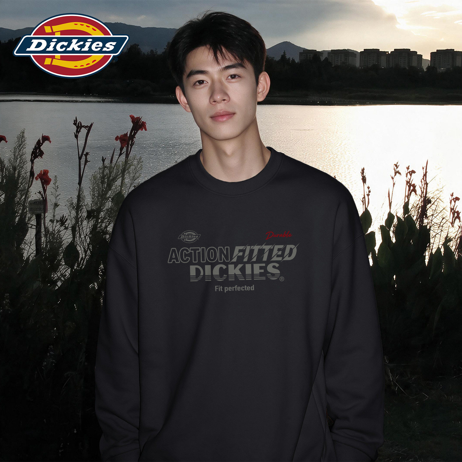 Dickies黑色男生圆领卫衣2026秋季新款美式休闲舒适情侣潮牌穿搭