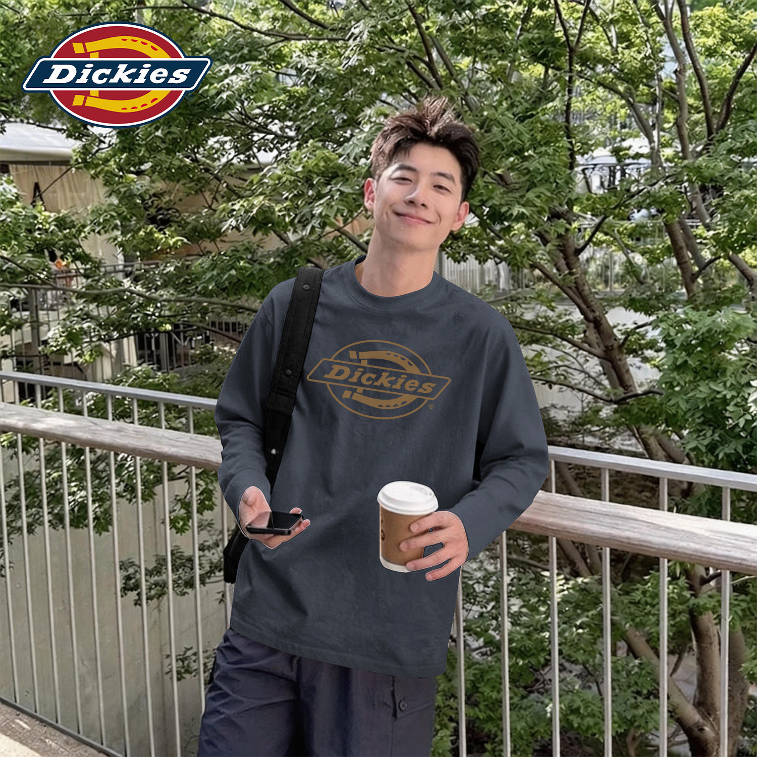 Dickies深灰色纯棉长袖T恤男款
