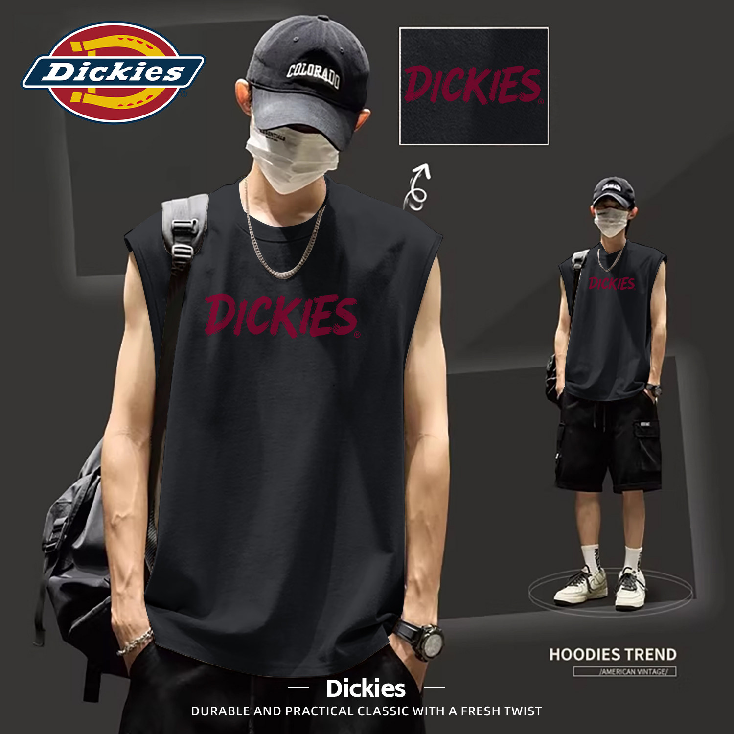 Dickies黑色无袖背心男款