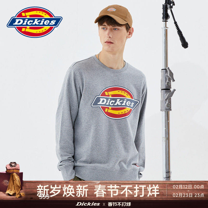 Dickies帝酷适四季款大LOGO印花情侣卫衣男士毛圈布圆领套头上衣