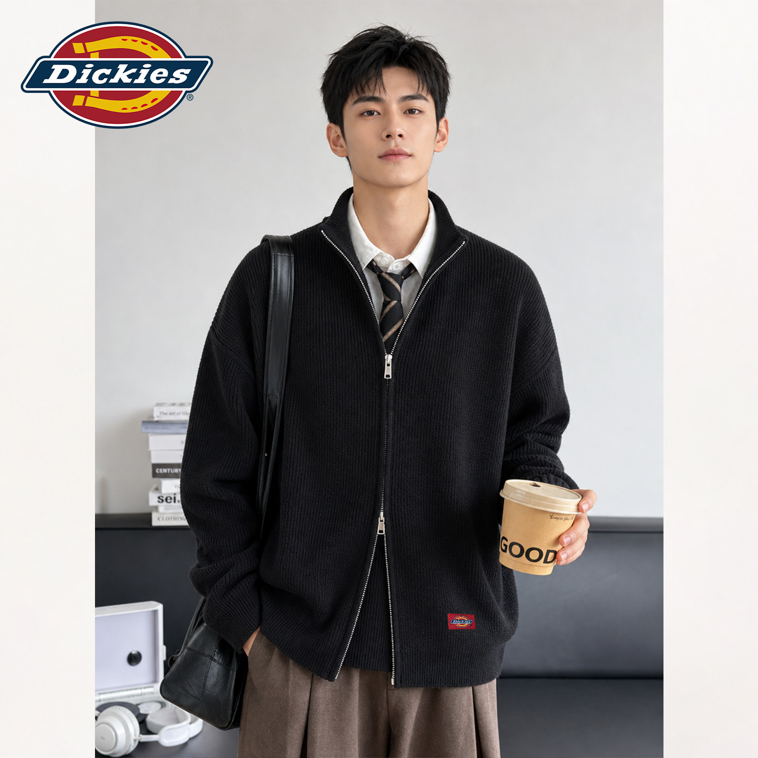 Dickies潮牌双拉链开衫毛衣男款