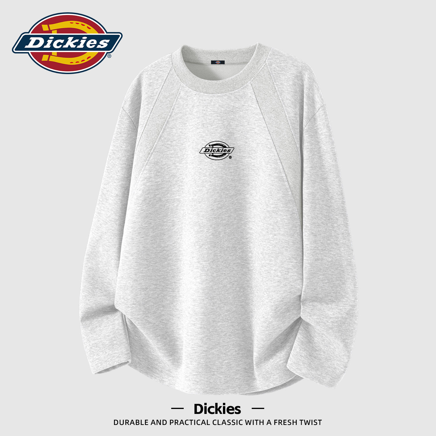 Dickies花灰色插肩长袖T恤男款