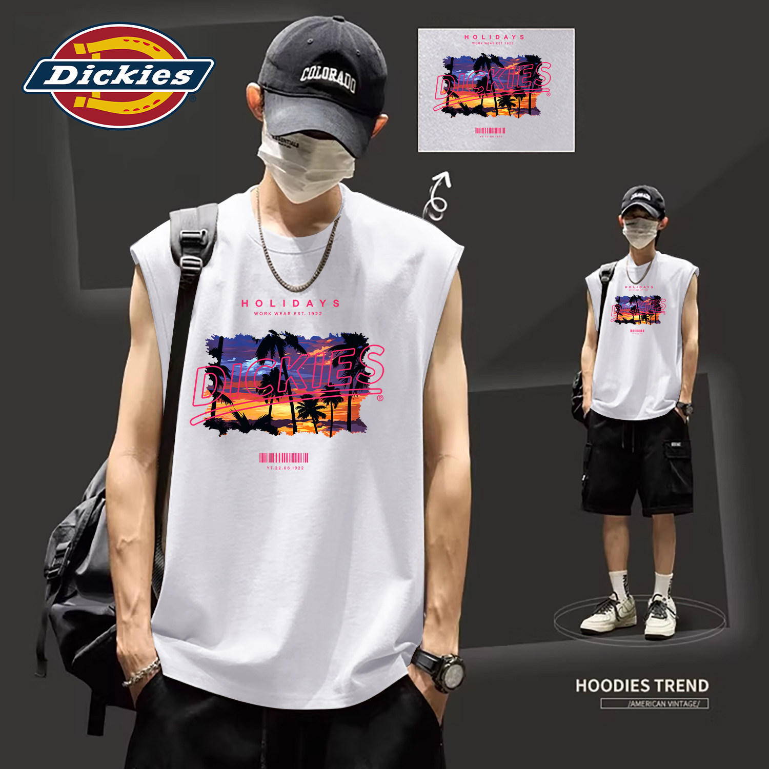 Dickies白色纯棉无袖背心