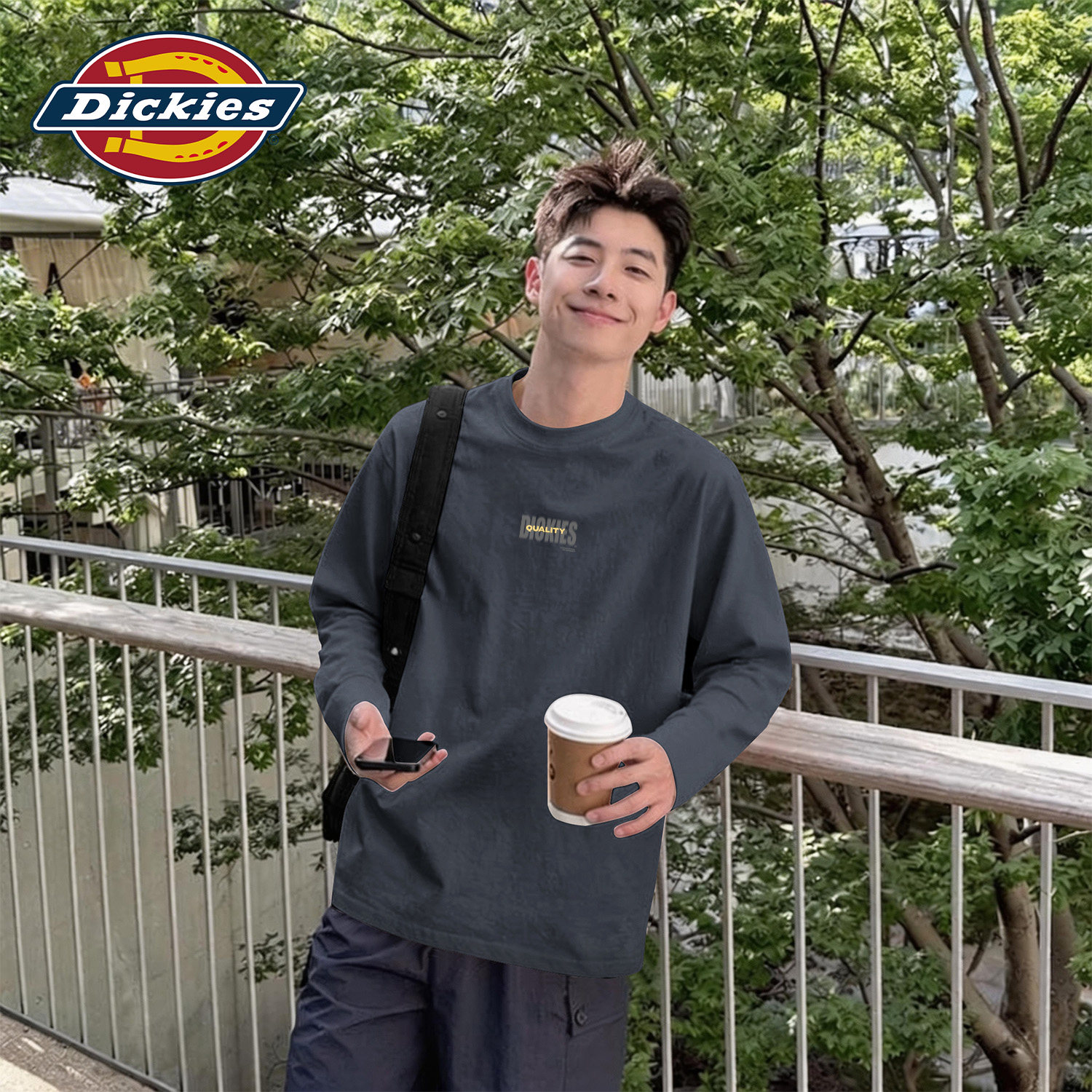 Dickies深灰色男士潮流长袖T恤