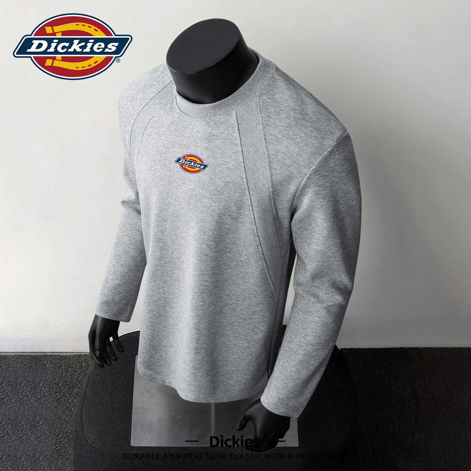 Dickies花灰色长袖T恤男2026春季新款宽松百搭解构上衣青少年体恤