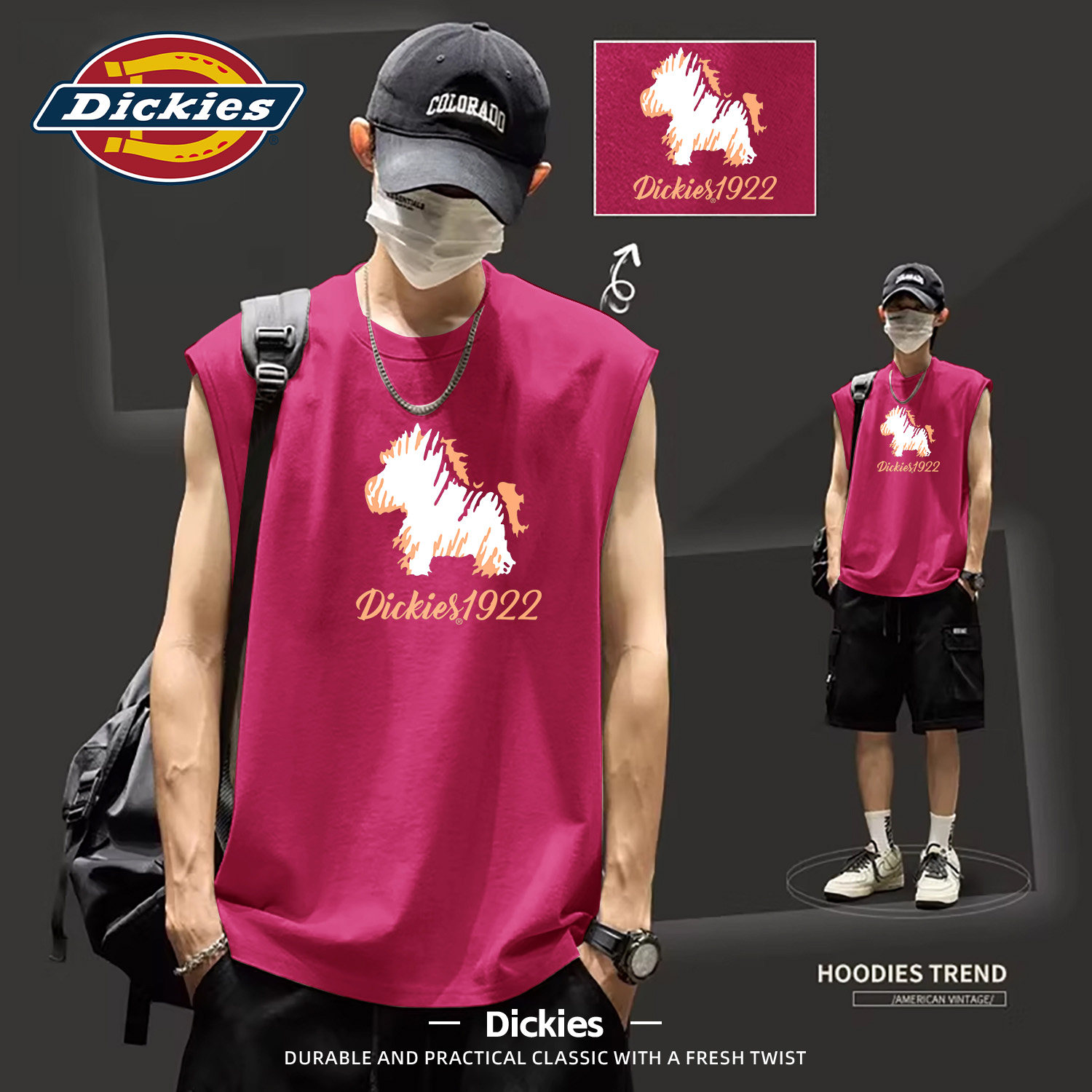 Dickies玫红色青少年潮流背心