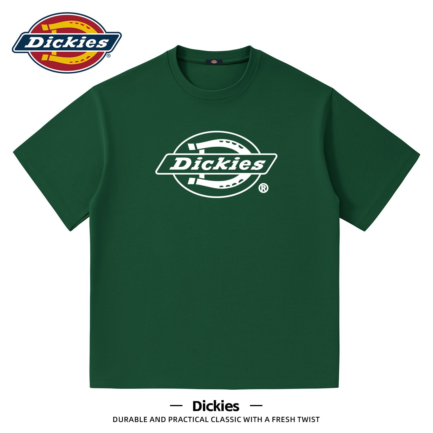 Dickies墨绿纯棉短袖T恤男女同款2026新款夏季美式重磅潮流五分袖