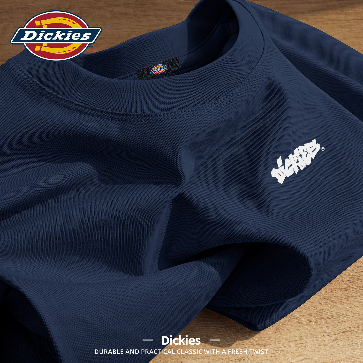 Dickies藏青色纯棉短袖T恤男生2026新款青少年潮流宽松休闲五分袖