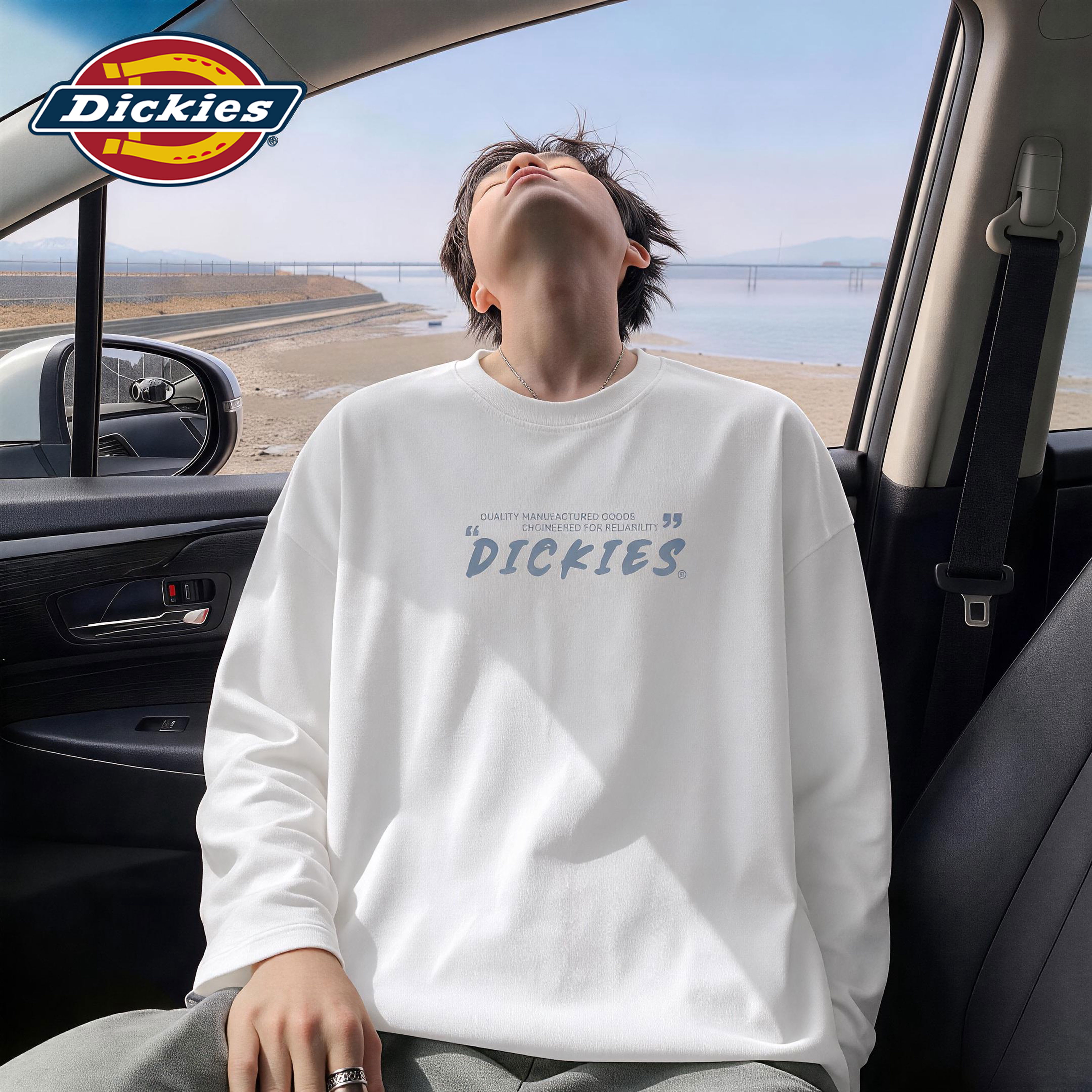 Dickies白色纯棉长袖T恤男女同款