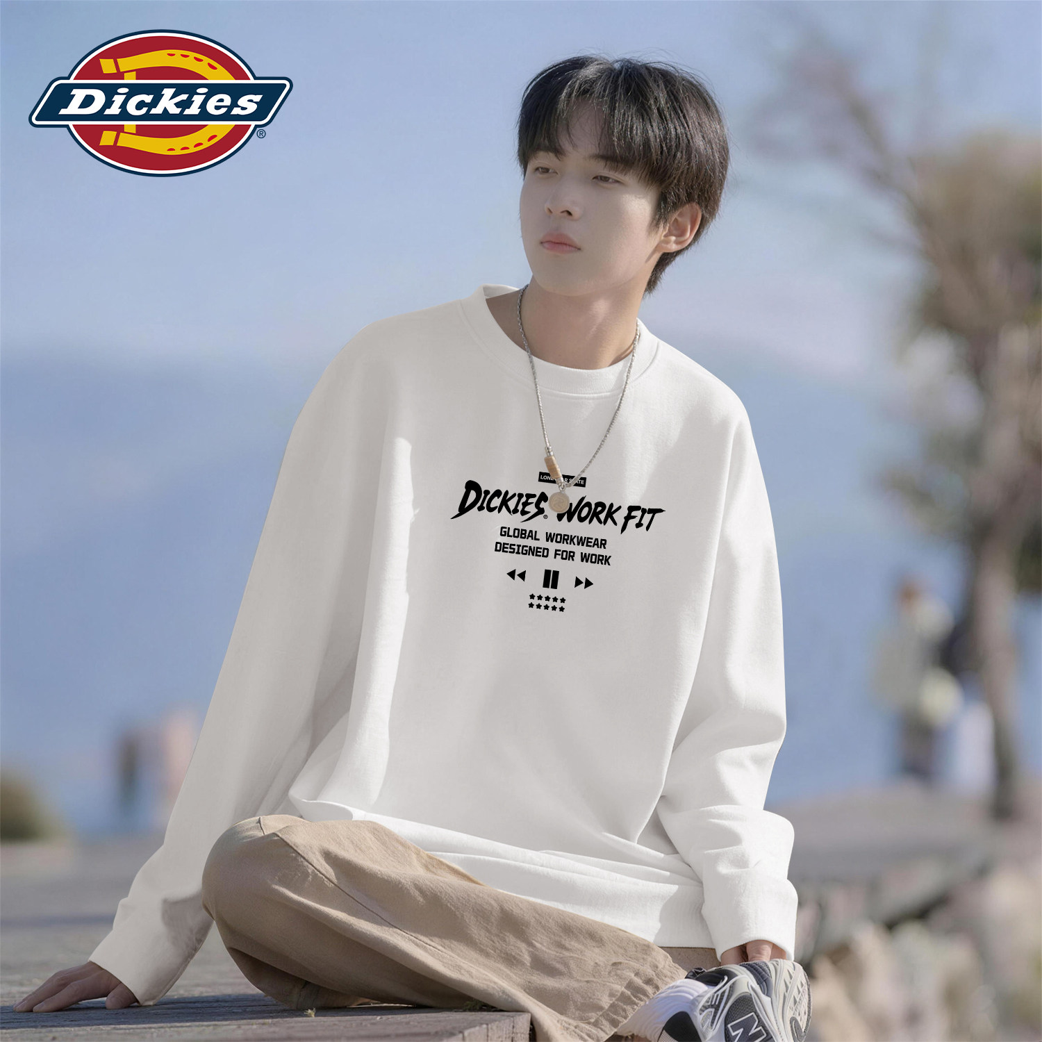 Dickies白色纯棉长袖T恤男女同款