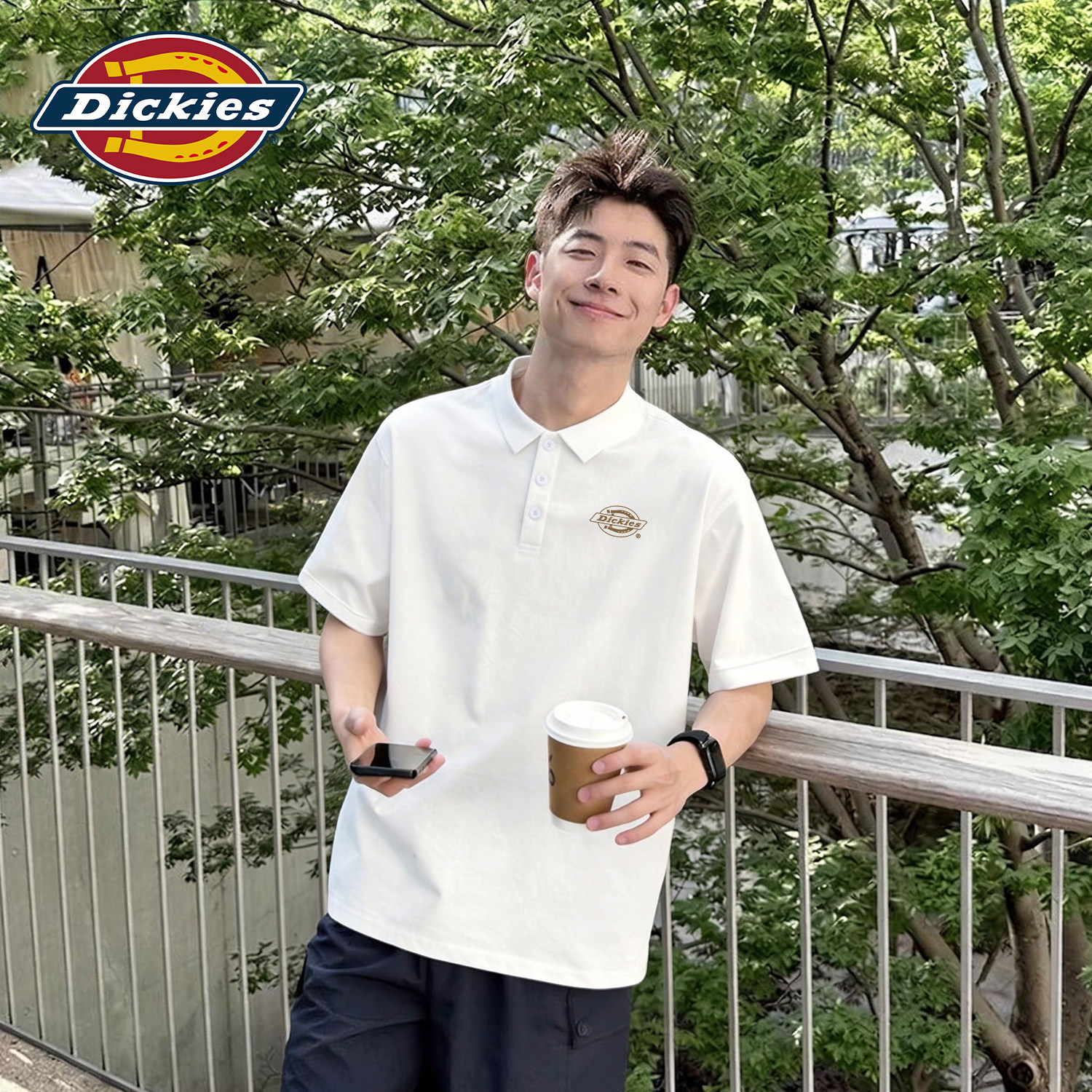 Dickies白色珠地网眼短袖POLO衫