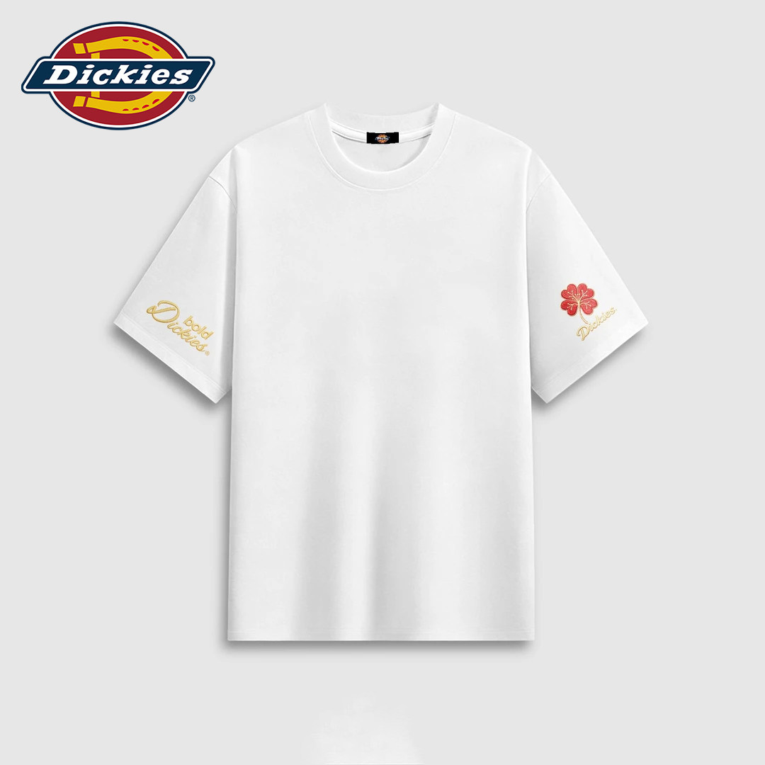 Dickies圆领白色纯棉短袖T恤男款2026夏季新款百搭五分袖打底衫