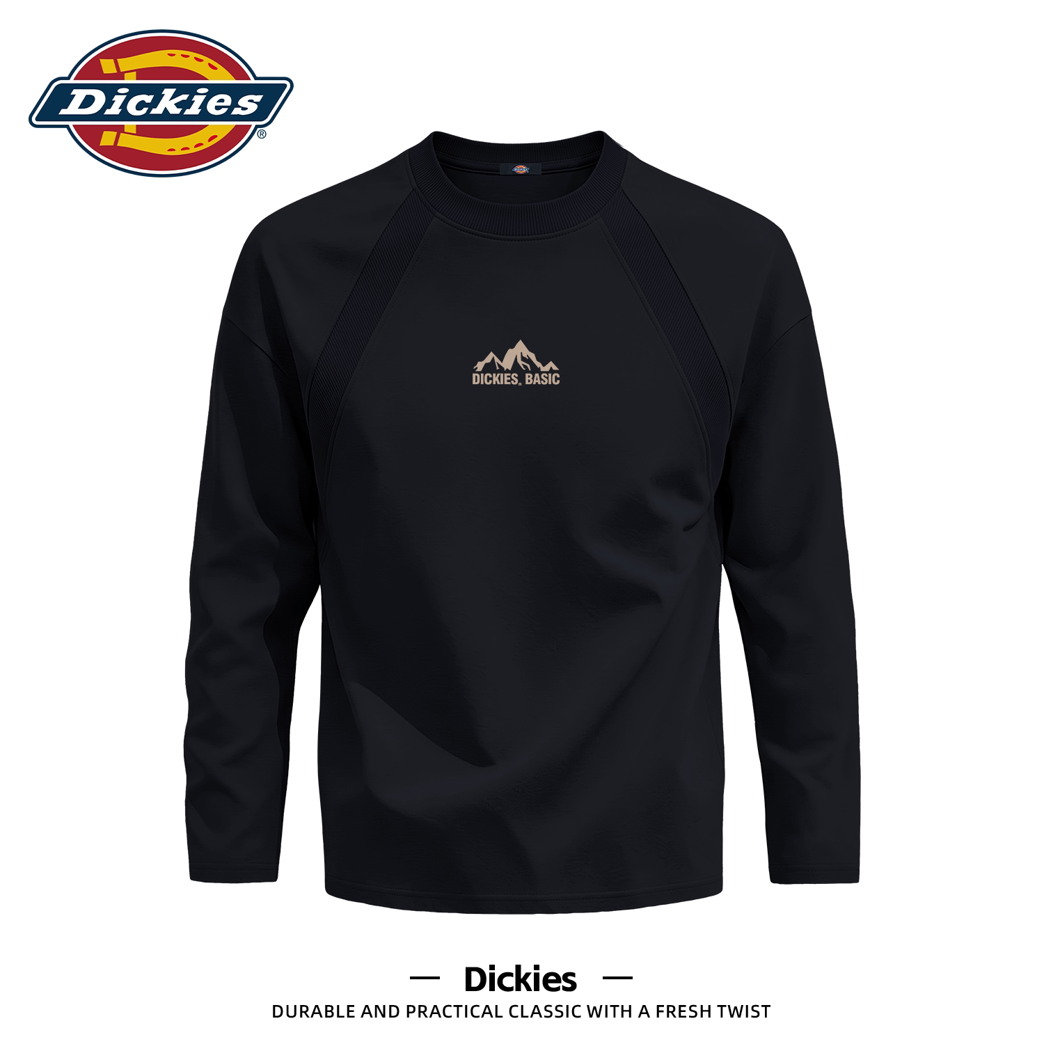 Dickies黑色舒适插肩长袖T恤男女