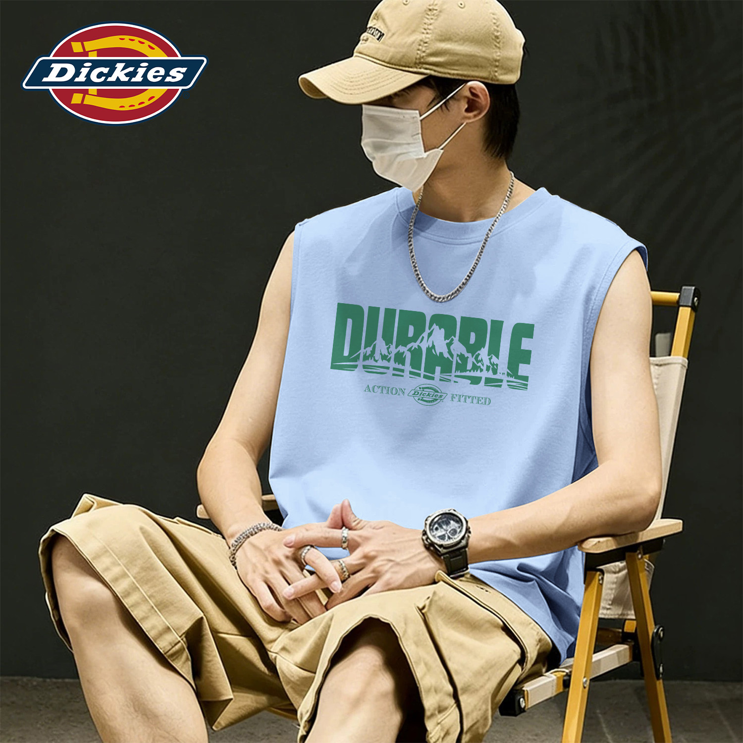 Dickies蓝色潮流无袖背心男款