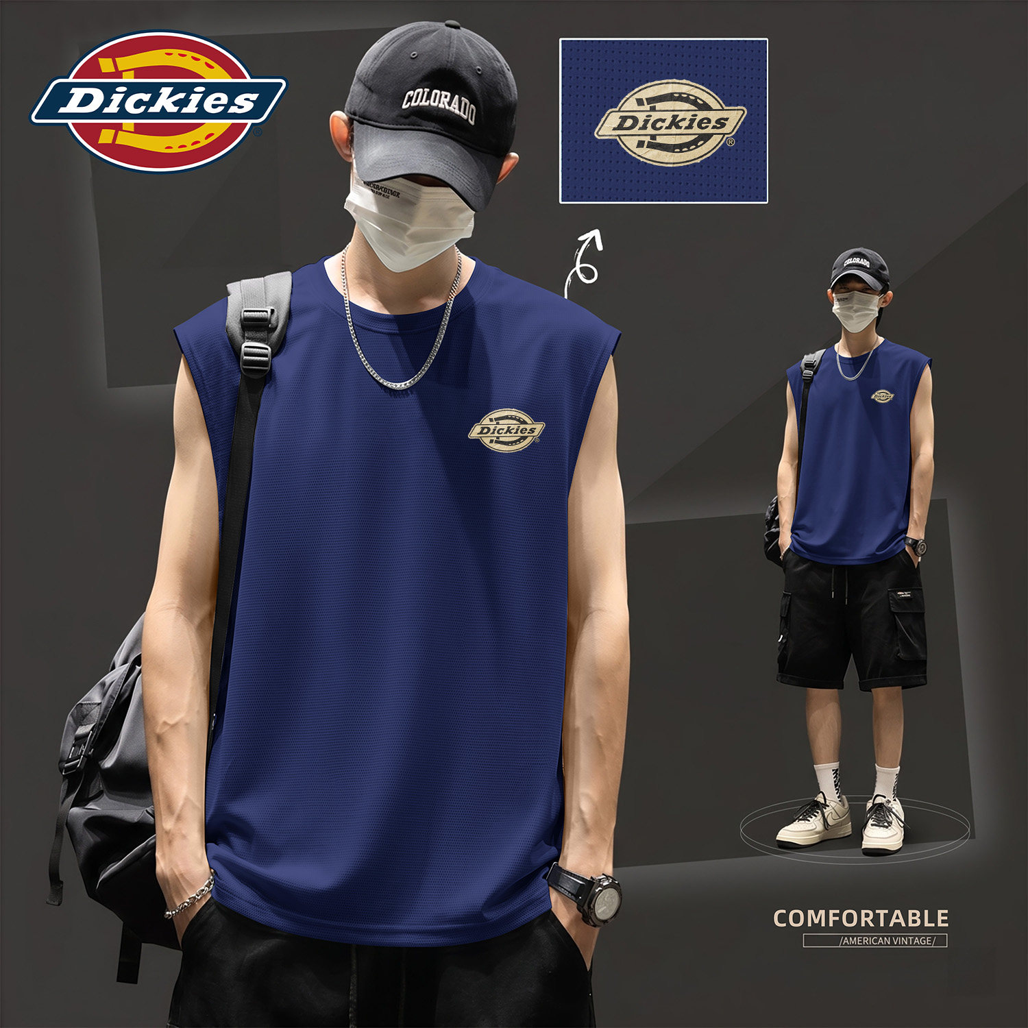 Dickies蓝色潮流无袖背心男士