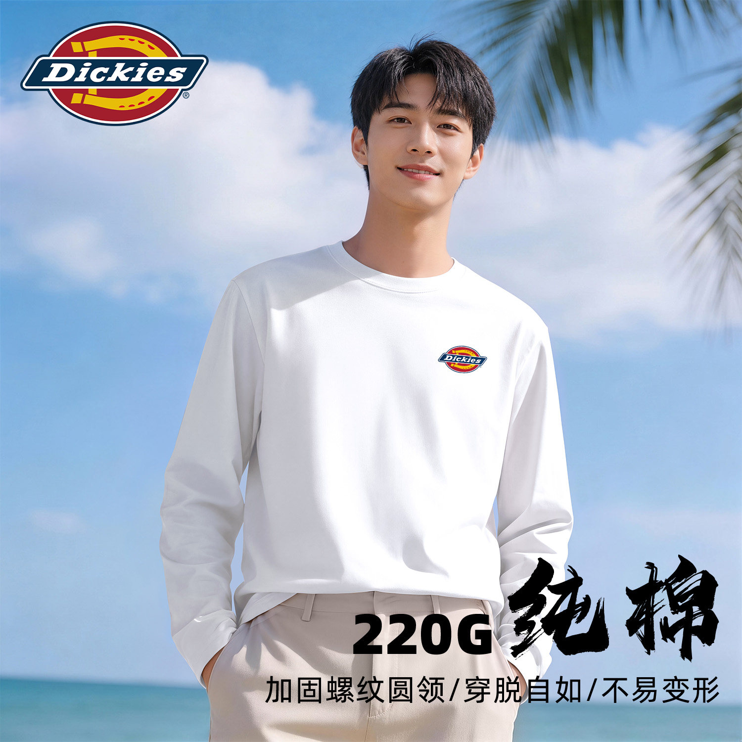 Dickies白色纯棉长袖T恤男款