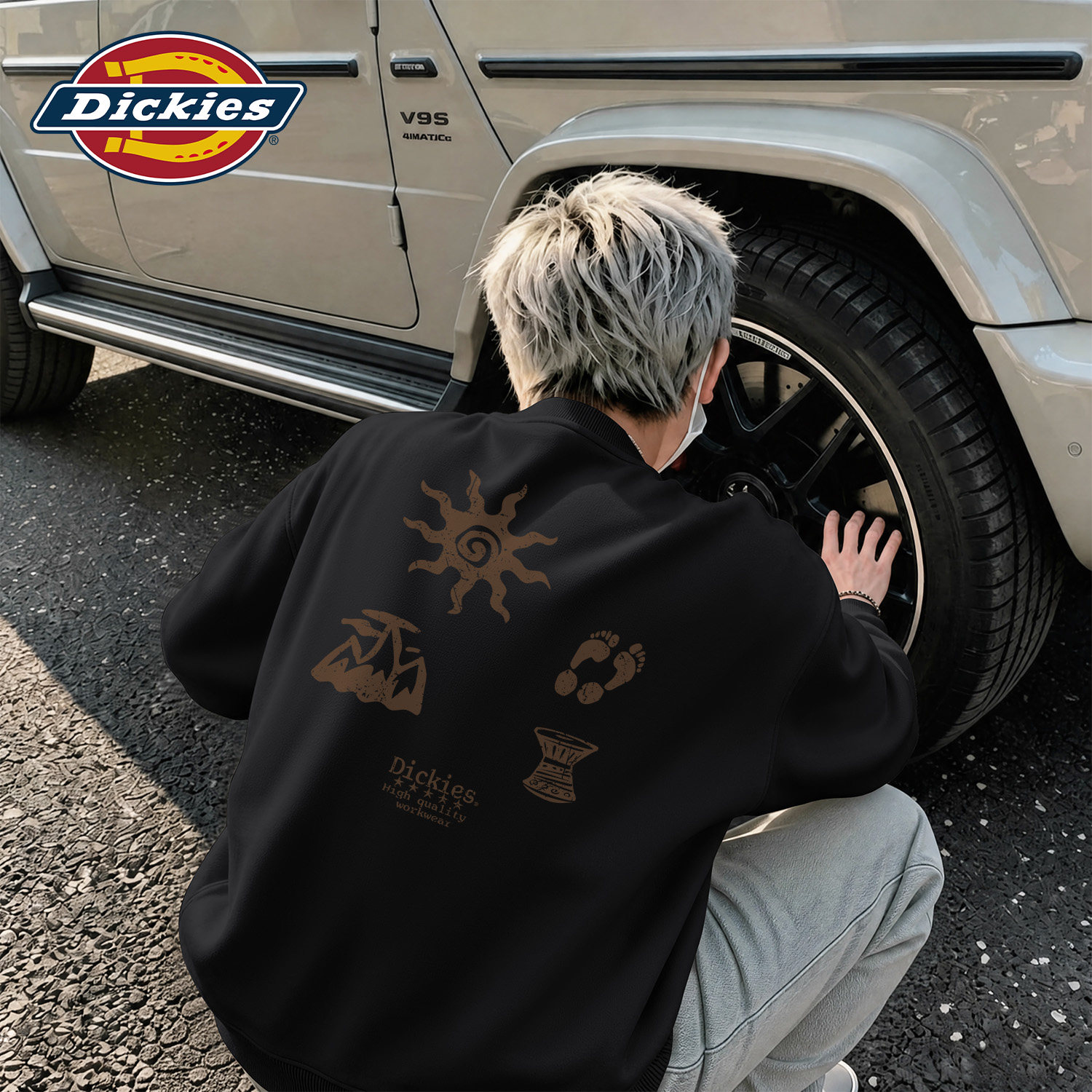 Dickies黑色男生长袖圆领卫衣