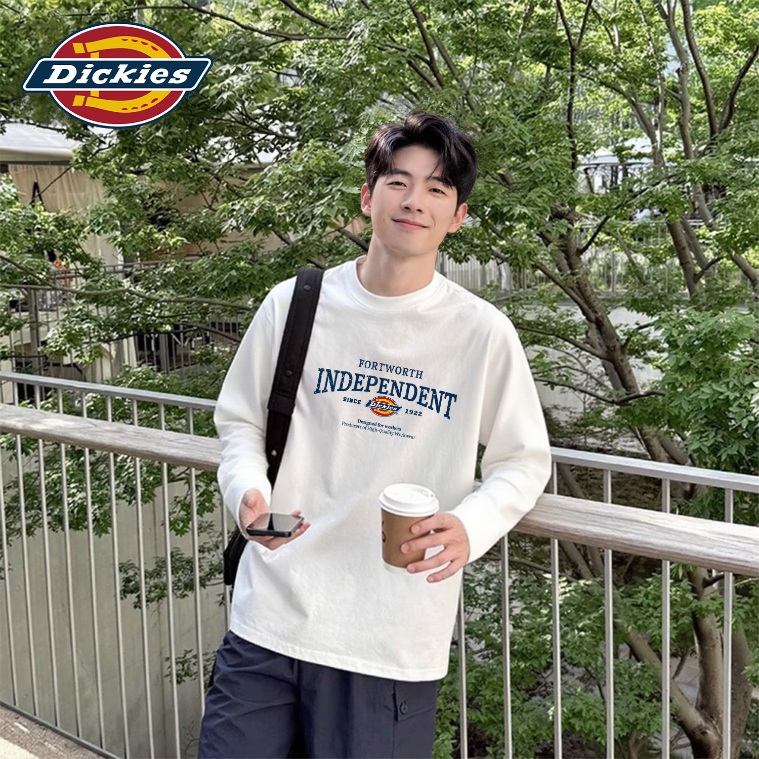 Dickies白色男生长袖T恤2026秋