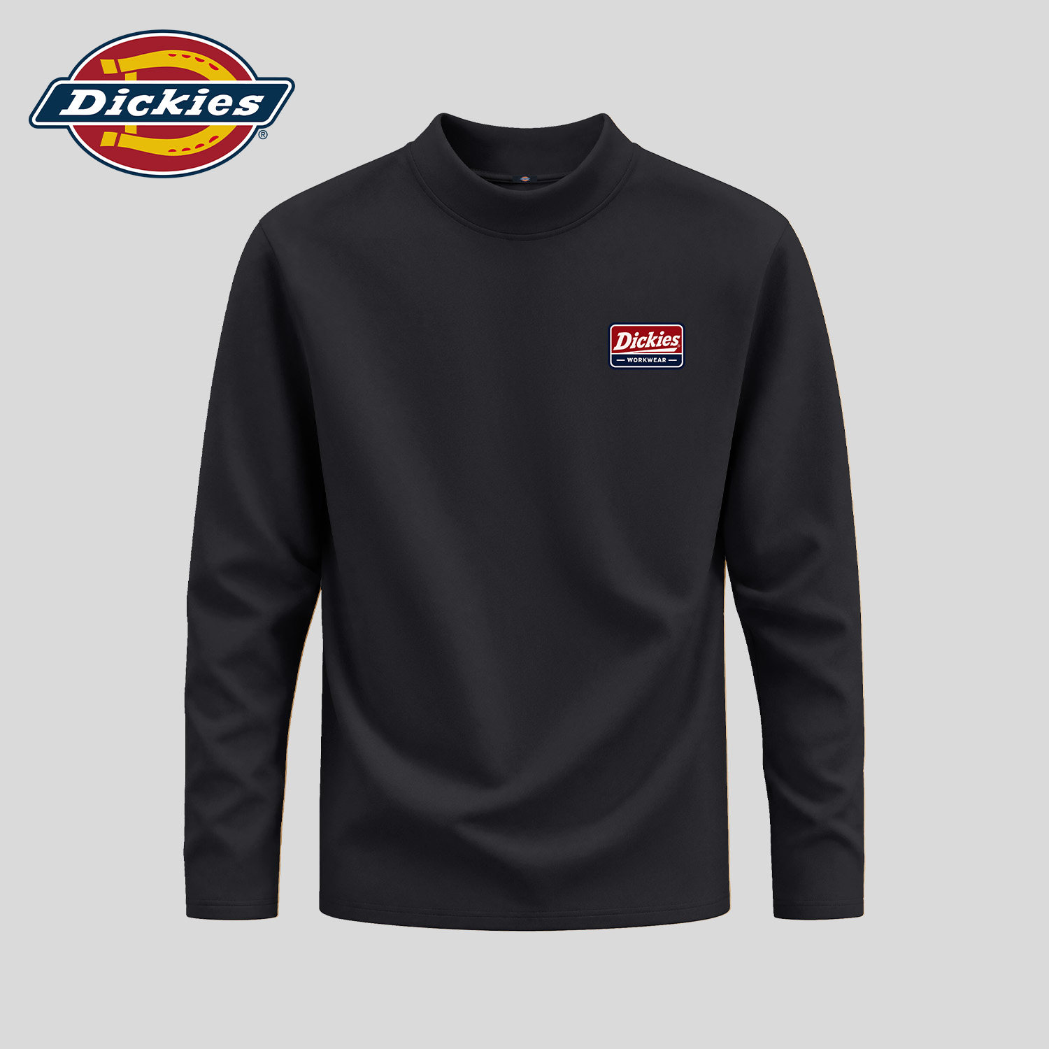 Dickies黑色半高领T恤男生贴身发