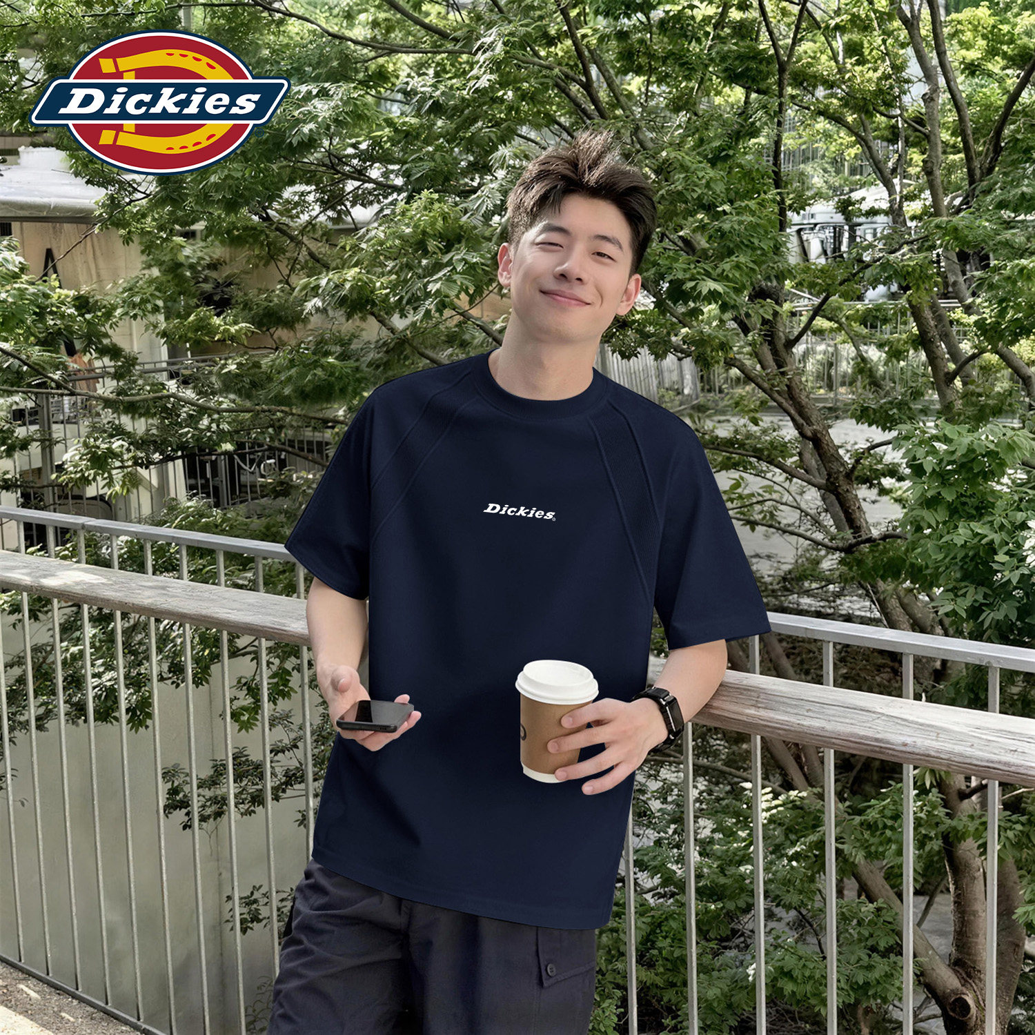 Dickies藏青色青少年插肩短袖T恤男生2026新款夏季宽松大码体恤潮