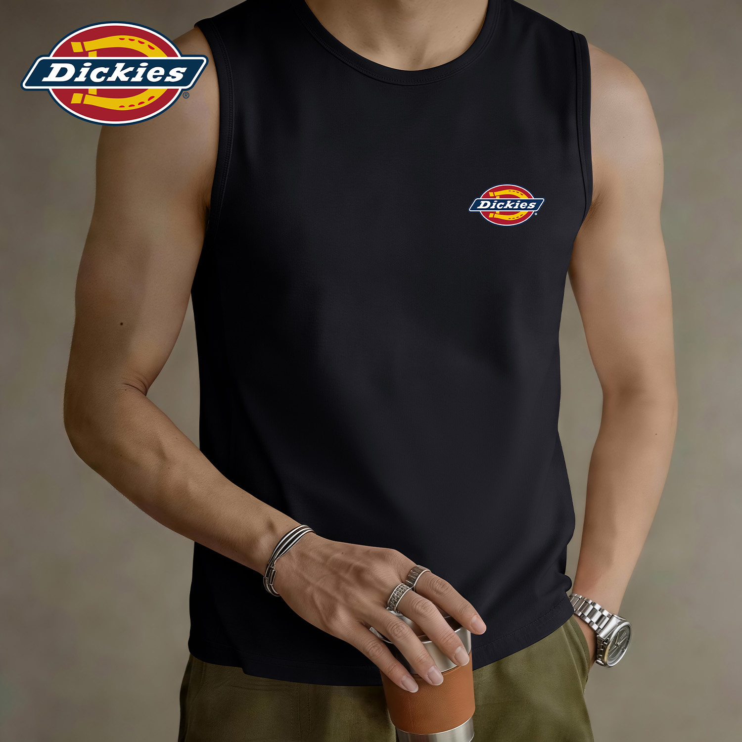 Dickies黑色纯棉男生打底背心2026新款夏季潮流运动健身无袖上衣