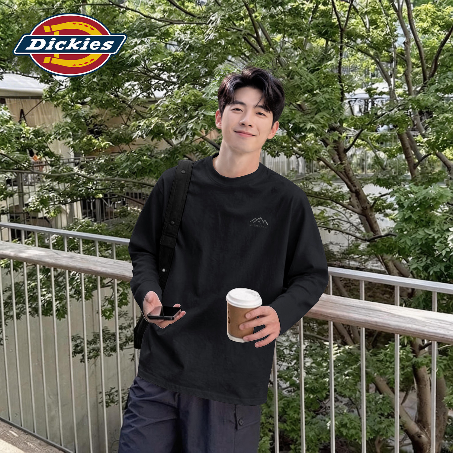 Dickies黑色男生纯棉长袖T恤