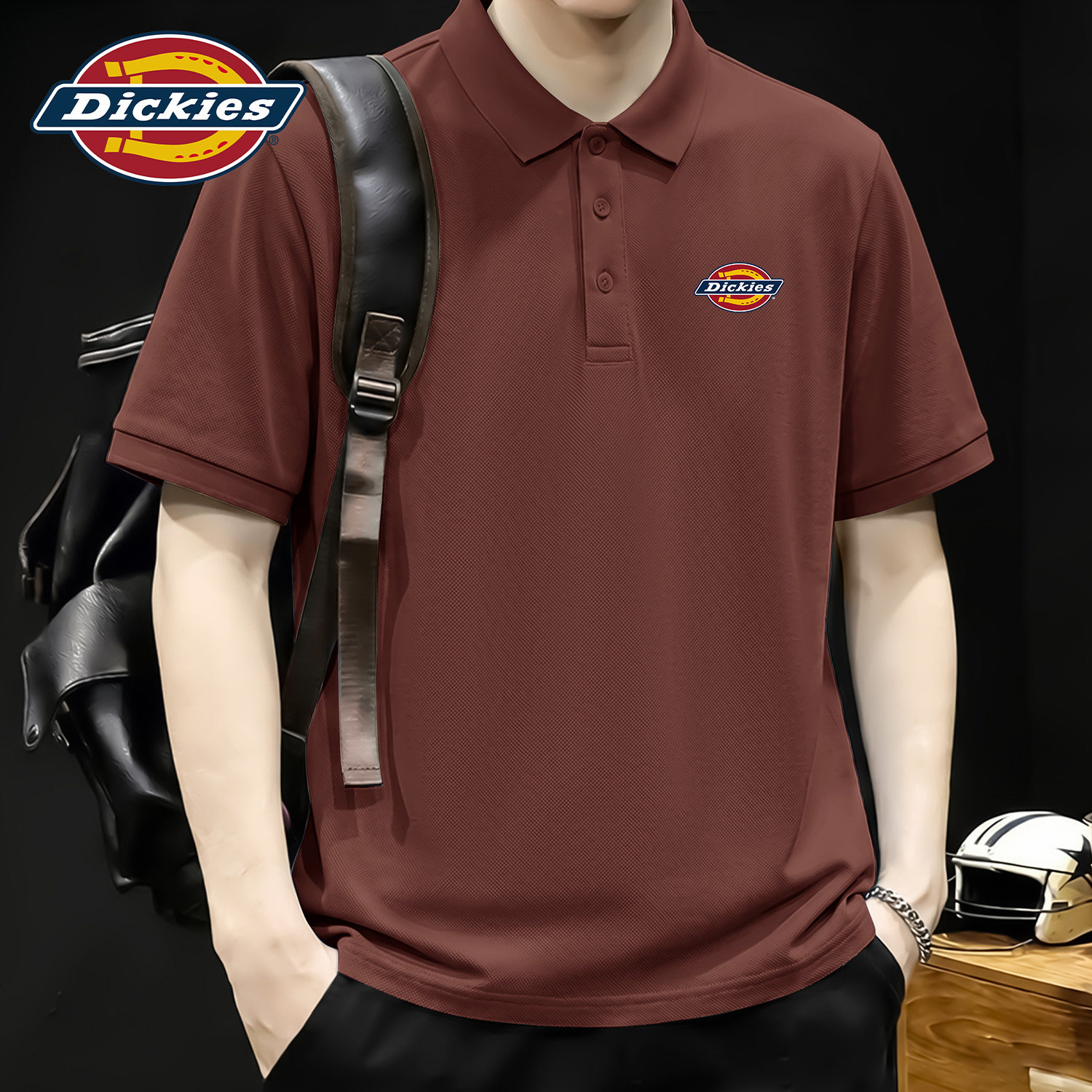 Dickies红色男款商务短袖POLO衫2026夏季新款宽松透气网眼五分袖