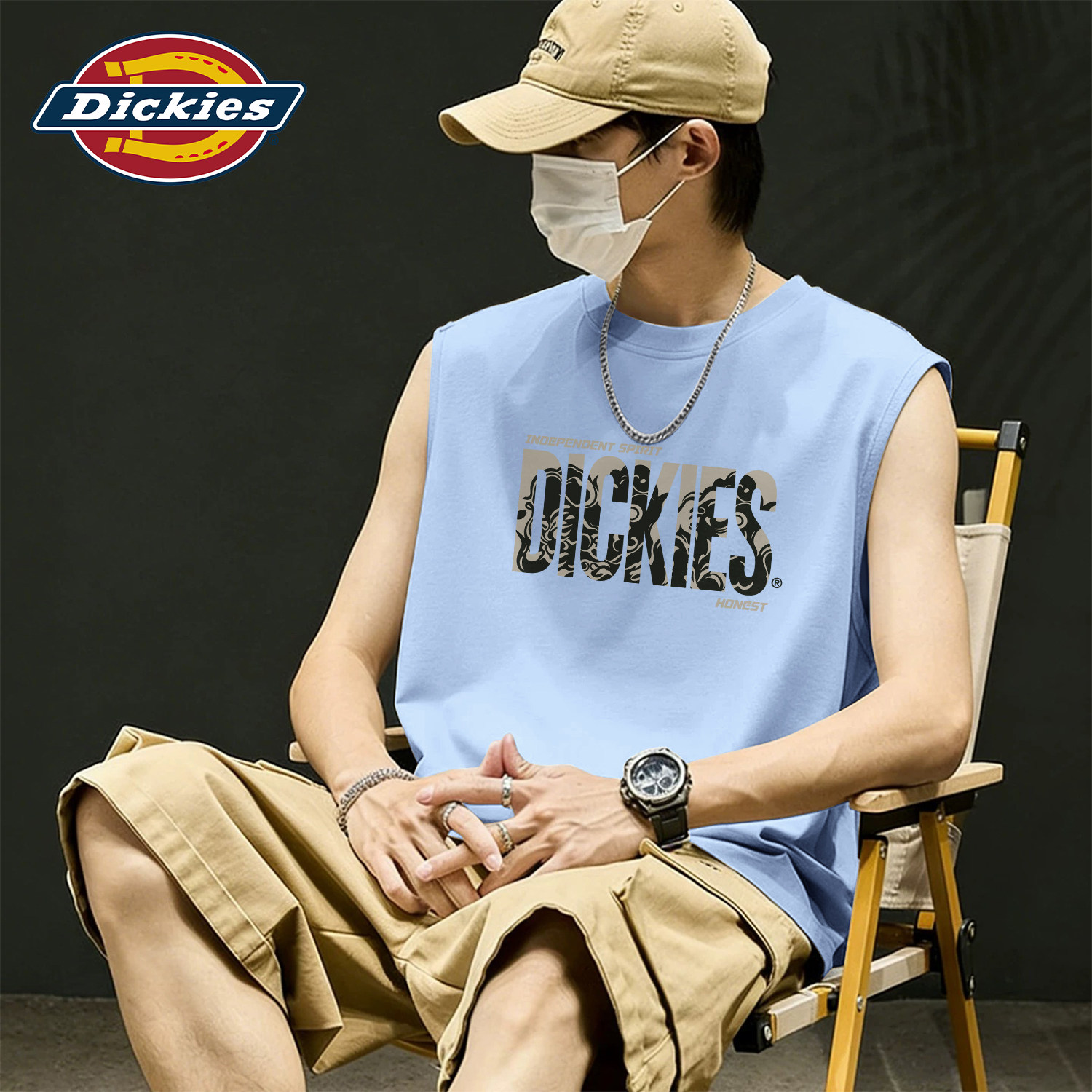Dickies蓝色男士纯棉无袖背心