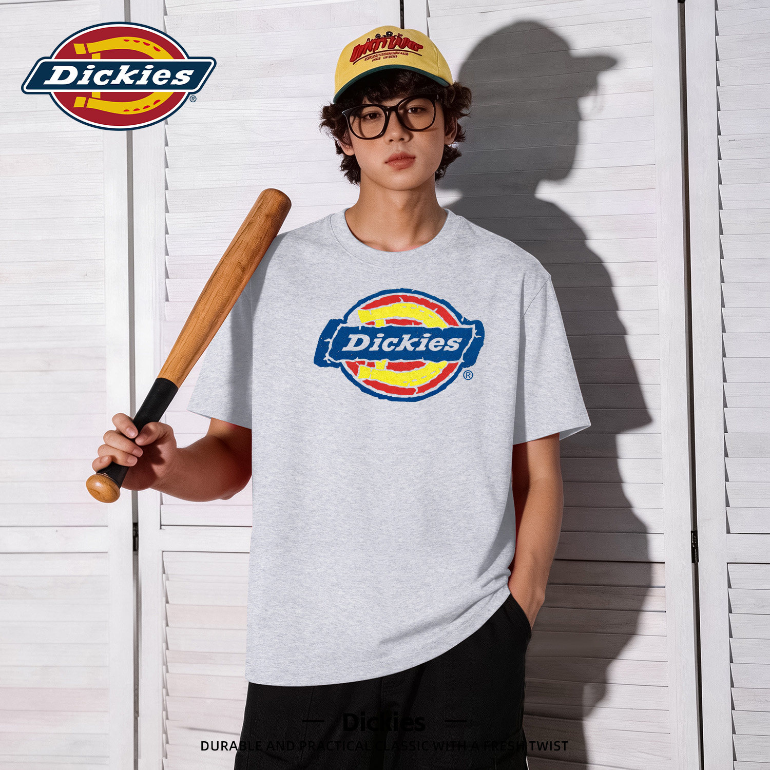 Dickies花灰色美式纯棉短袖T恤男
