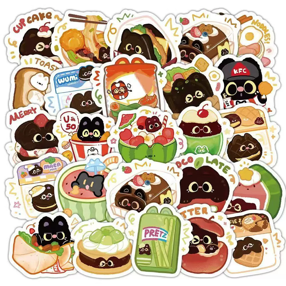 138张猫猫食物防水手帐贴纸贴画