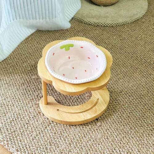 猫碗陶瓷高脚木架斜口保护颈椎狗碗狗食盆不易打翻宠物水碗增高架
